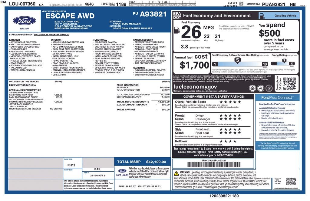 2023 Ford Escape Platinum