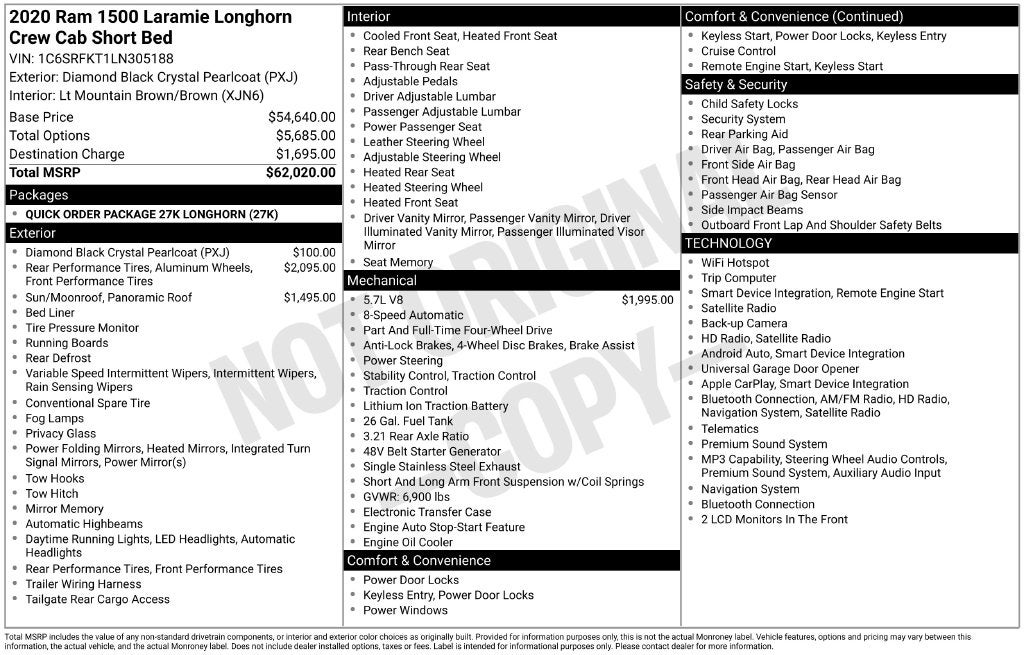 2020 RAM Ram 1500 Laramie Longhorn Crew Cab 4x4 5'7' Box