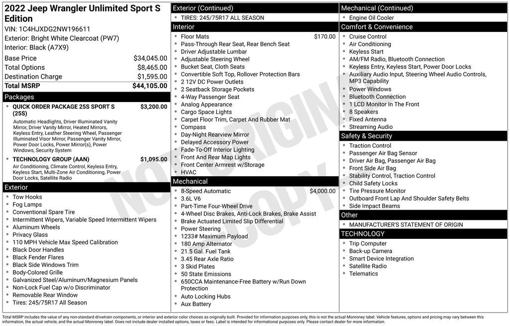 2022 Jeep Wrangler Unlimited Sport S
