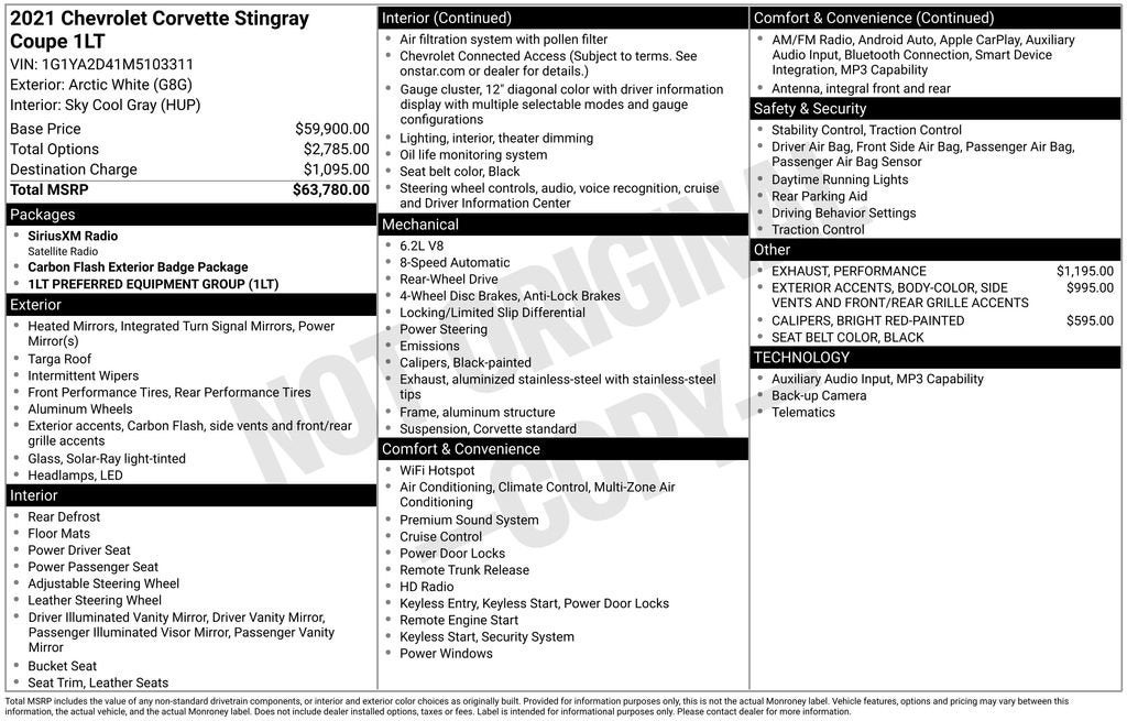 2021 Chevrolet Corvette Stingray 1LT